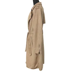 NWT Tahari Faux Suede Trench Coat Taupe Belted XL Long Duster Jacket Capsule thumbnail 4