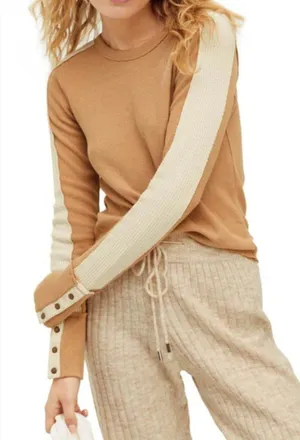 Free People Shirt tasha striped thermal long sleeve womens Orange medium casual thumbnail 1