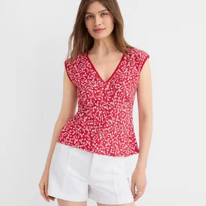 NWT Loft Floral Lace Trim Cap Sleeve Top Red white Size 12 / L thumbnail 2