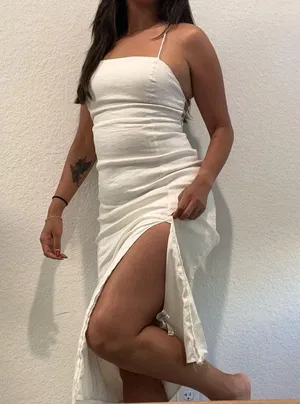 Zara White Ruched Spaghetti Strap Bodycon Dress thumbnail 3