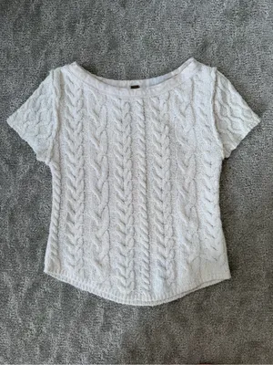 Free People Baby Cable Tee in Ivory Off White Size Small Cotton Blend Boho thumbnail 2