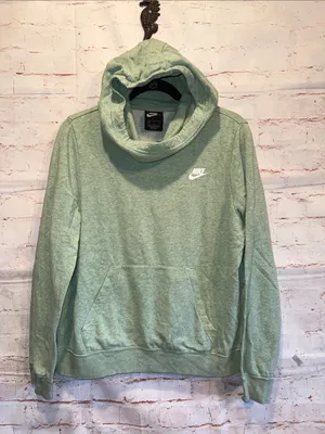 Nike Sage Green Pullover cowl neck White Swoosh Hoodie hooded Large sweatshirt thumbnail 1
