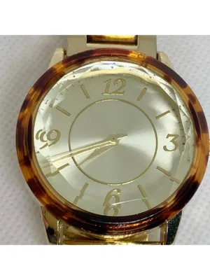 Gold tone tortoiseshell style women watch 38mm quartz analog up to 7.5” running thumbnail 3