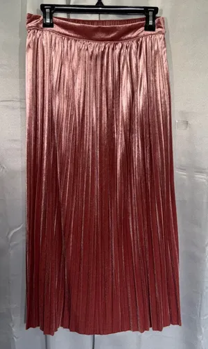 Papermoon Pleated Velvet Pull On Midi Skirt Womens L Pink Rose Shimmer Coquette thumbnail 1