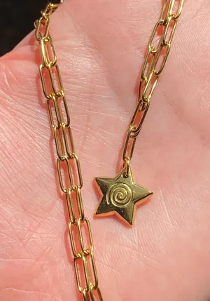 Handmade grunge y2k star swirl fully gold stainless steel chain necklace💫🌀 thumbnail 4