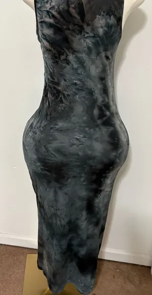 Sleek Black Marble-Print Bodycon Maxi Dress Large NWOT thumbnail 1