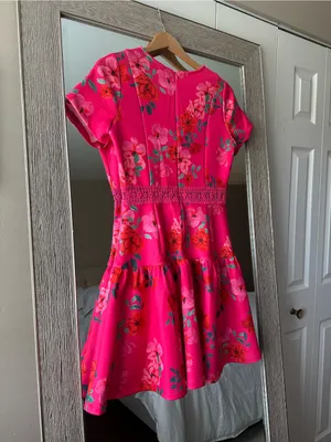Alexia Admor Pink Floral Tiered Mini Dress Lace Trim Size Small 4 thumbnail 3