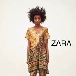 ZARA Women's Designer Bohemian Hippie Tunic Paisley Kaftan Belt thumbnail 2