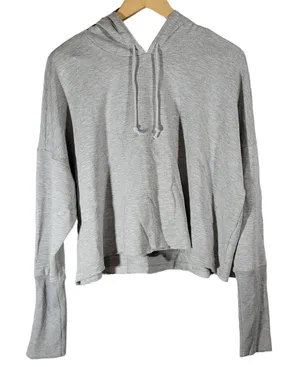 Nike Yoga‎ Women's Dri-Fit Gray Cropped Hoodie Sweatshirt Training XL thumbnail 1