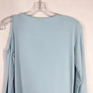 Cache Small Top Knit‎ Light Baby Blue Rhinestones Cut Out Cold Shoulder Y2K 1348 thumbnail 6