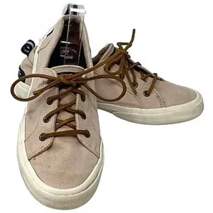 SPERRY Crest Vibe Oat Beige Linen Sneaker Cowhide Leather Laces ~ Women's Size 8 thumbnail 5