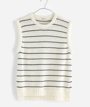 Madewell Puff-Trim Sweater Vest in Stripe thumbnail 4