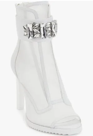 Karl Lagerfeld Paris Women's White‎ Blayze Lug Sole Peep Toe Bootie Size 5 B77 thumbnail 1