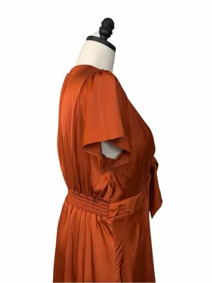Baltic Born Poppy Satin Midi Dress Size XXL Rust Tie Front Stretch Wedding Guest thumbnail 8