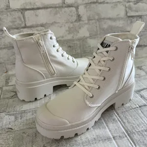 Palladium Pallabase Star White Twill Vegan High Block Heel Platform Lug Boot 8.5 thumbnail 5