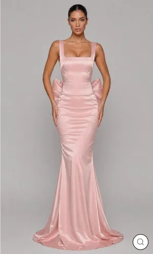 Pink Bridesmaid Oversized Bow Gown Petal Pink Maxi Dress Moda Glam thumbnail 1