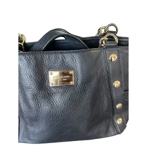 Michael Kors Delancy Shoulder Tote Bag Black Gold Pebbled Leather thumbnail 3