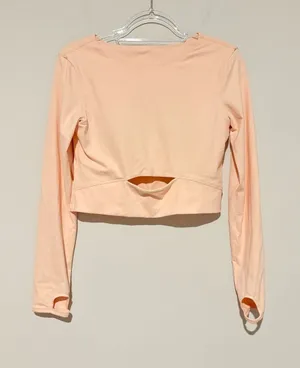 Double lined long‎ sleeve Active cutout crop top light pink size 12 thumbnail 1