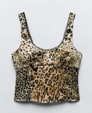 Zara Satin Leopard Print Scoop Neck Tank Top - Women thumbnail 1