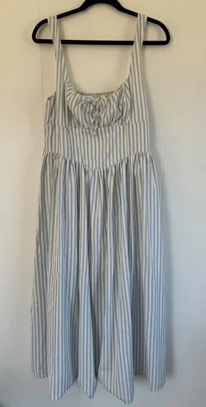 NWT Altar'd State Blue Ivory Striped Midi Dress XL Smocked Milkmaid‎ Cottageore thumbnail 1