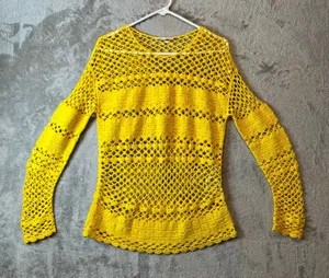 MAJE Crocheted Cotton Sweater‎ In Yellow Size 1 (Small) Boho Bohemian thumbnail 1