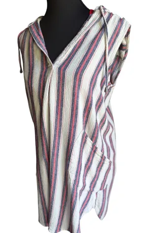 ForCynthia Beachwear Linen Blend Striped Hooded Cover Up Tunic Small thumbnail 2