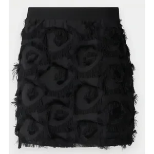 Marella Demien Mini Skirt Black Fringe High Waist Party Straight Pencil US 6 NWT thumbnail 2