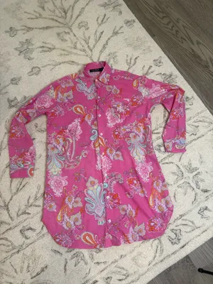 Lauren Ralph Lauren XS Pink Paisley Linen Blend Nightgown Sleep Shirt | Like New thumbnail 2