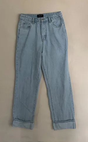 White Fox Boutique Light Wash High Waisted Straight Leg Denim Jeans Blue Women M thumbnail 1