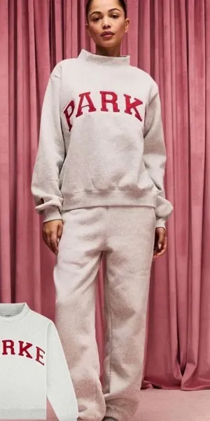 NWT Parke Valentine's Varsity Mockneck - Classic Grey + Crimson thumbnail 1