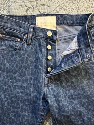 💥MOTHER Superior The Tomcat Sinister Leopard Print Raw Hem Ankle Jeans Size 24🧡 thumbnail 6