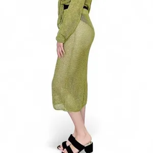 Future Collective Green Mesh Sheer Festival Beach Midi Lamé Skirt thumbnail 4