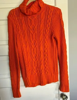 Vibrant Orange Cable Knit Ralph Lauren Turtleneck Sweater thumbnail 1