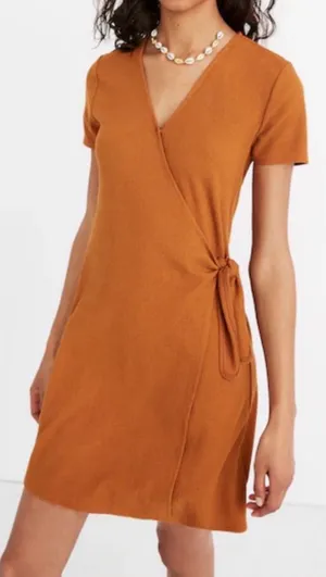 Madewell Texture & Thread Short-Sleeve Side-Tie Faux-Wrap Short Sleeve Dress Med thumbnail 1