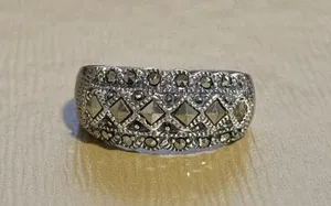 Sterling Silver Marsala Cw Signed Marcasites Art Deco Inspired Ring Sz 9 thumbnail 2