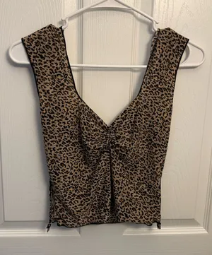 SheIn Leopard Print Mesh Ruched Sleeveless Top thumbnail 1
