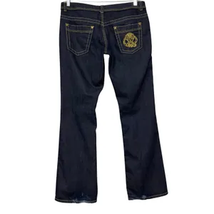 Roberto Cavalli H&M Dark Wash Bootcut Jeans Womens 14 Low Rise Gold 34x32 thumbnail 2