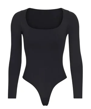 Skims ESSENTIAL LONG SLEEVE SCOOP NECK BODYSUIT Onyx Nwt Size L/XL thumbnail 1