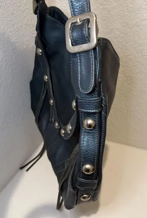 Botkier TRIGGER Mermaid Blue Moto Leather Hobo Shoulder Bag Studded Fringe thumbnail 11
