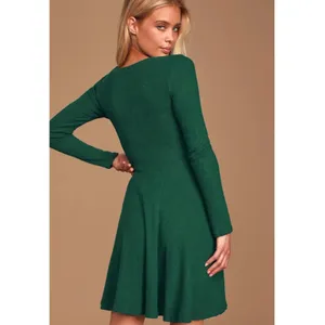 Lulus‎ Hunter Green Ribbed Knit Fit Flare Skater Dress Womens Small Long Sleeve thumbnail 2