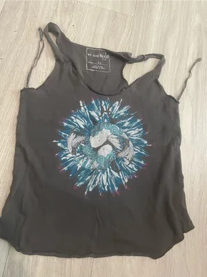 We The Free Black Tank Top with Blue and White Graphic Medallion thumbnail 1