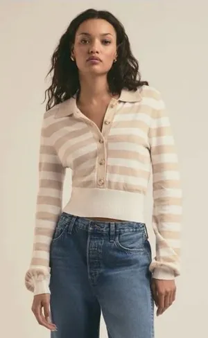 Favorite Daughter Women The Belle‎ Cardigan Sweater Medium Preppy Striped Polo thumbnail 1