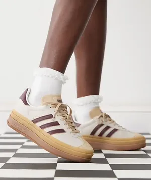 Adidas Gazelle Bold Leather Suede Platforms Burgundy Cream Maroon Sneakers Sz 8 white shoes thumbnail 1