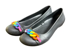 Crocs Gianna Flat Shoes Women 7 Black Rainbow Chainlink Accent Slip On Comfort thumbnail 1