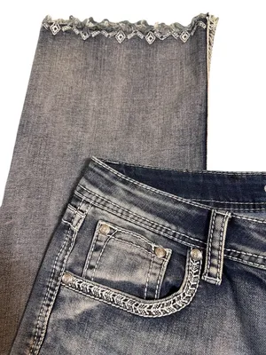 Grace In LA Easy Fit Embellished Bootcut Jeans Rhinestones Thunderbird Sz 30 thumbnail 3