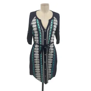 Anthropologie Tiny‎ Nadia Shirt Dress Button Embroidered Navy Blue Teal Size XS thumbnail 3