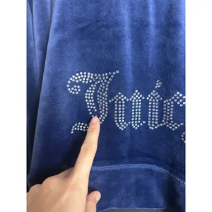 Juicy couture velour track jacket navy blue with rhinestones size l thumbnail 3