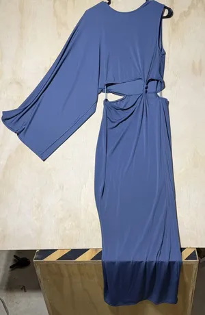 ZARA Women's Medium Blue Asymmetric One Sleeve Cutout Maxi Dress Knot Evening thumbnail 1