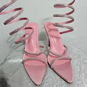 Pink Rhinestone Spiral Heels | women’s Size 8 Satin Pointed Toe Stilettos(B14) thumbnail 4
