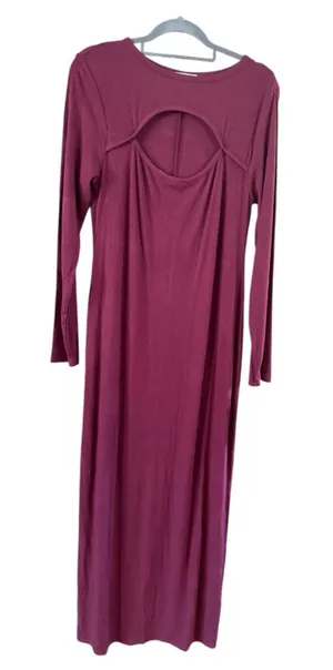 Women's Unbranded Burgundy Ribbed Cutout Maxi Dress XL thumbnail 1